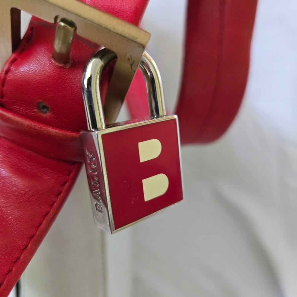 Vintage 90's Bally Bag White Leather Red Strap Shoulder Purse *READ* - Picture 3 of 16